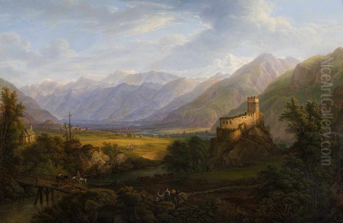 Das Glurnsertal mit der Etsch in Tirol Oil Painting by Ferdinand Runk