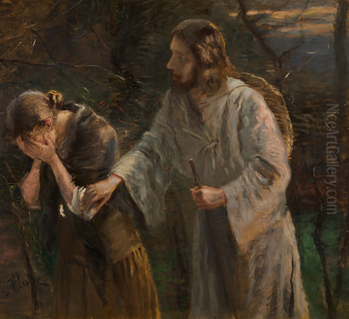 Woman, Why Weepest Thou? Oil Painting by Fritz von Uhde