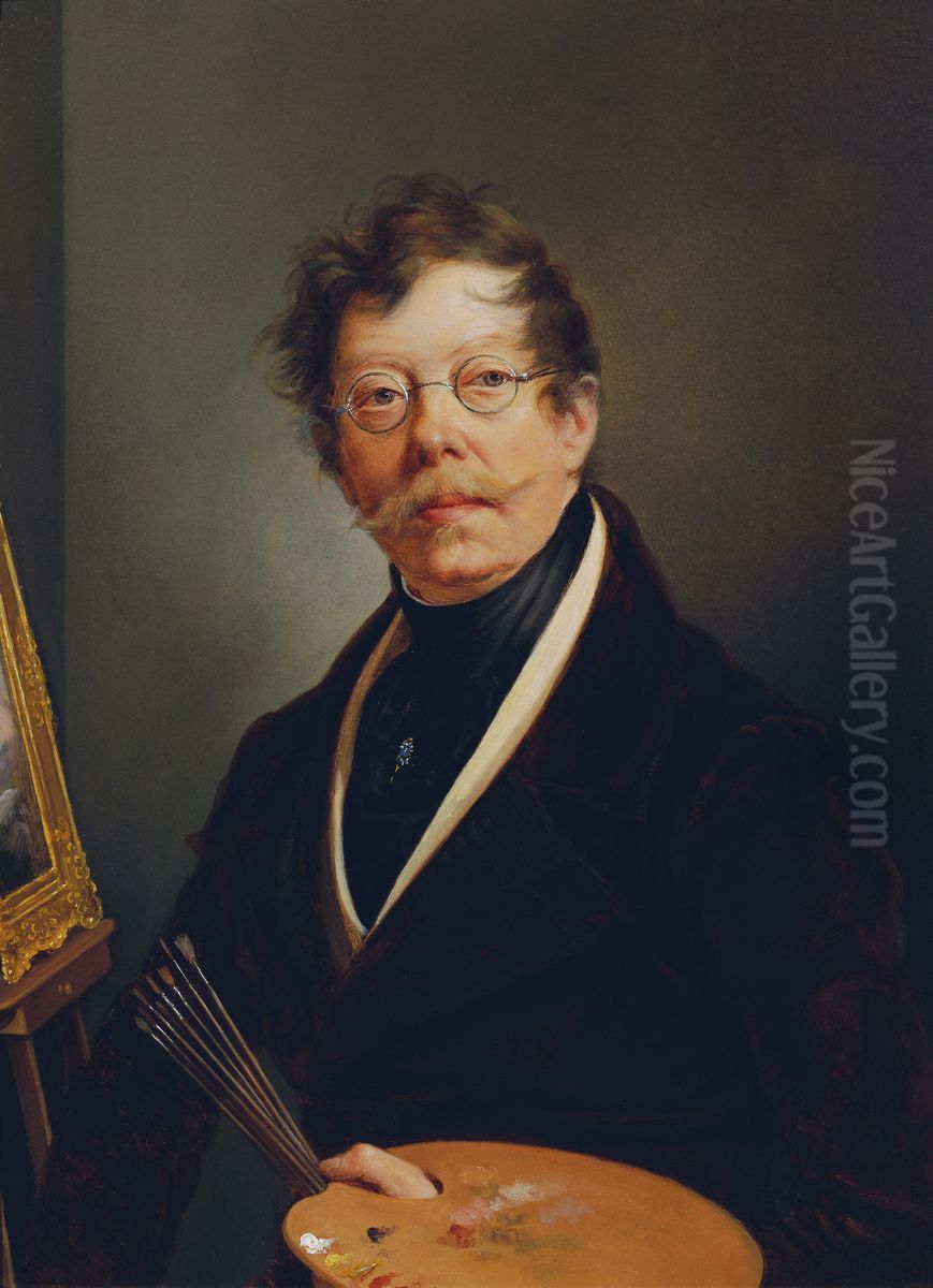 Selbstbildnis an der Staffelei Oil Painting by Friedrich Lieder