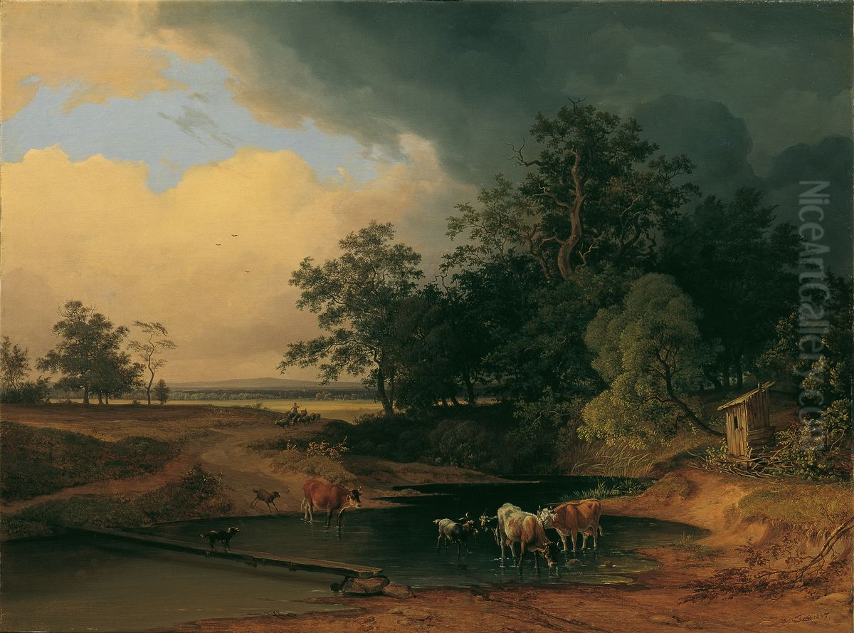 Aulandschaft bei Abendstimmung Oil Painting by Josef Feid