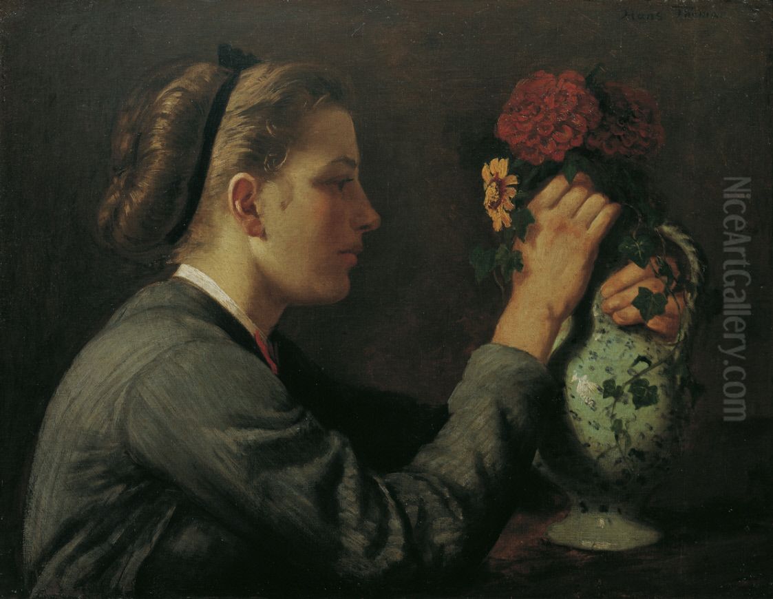 Agathe Thoma, die Schwester des Kunstlers Oil Painting by Hans Thoma