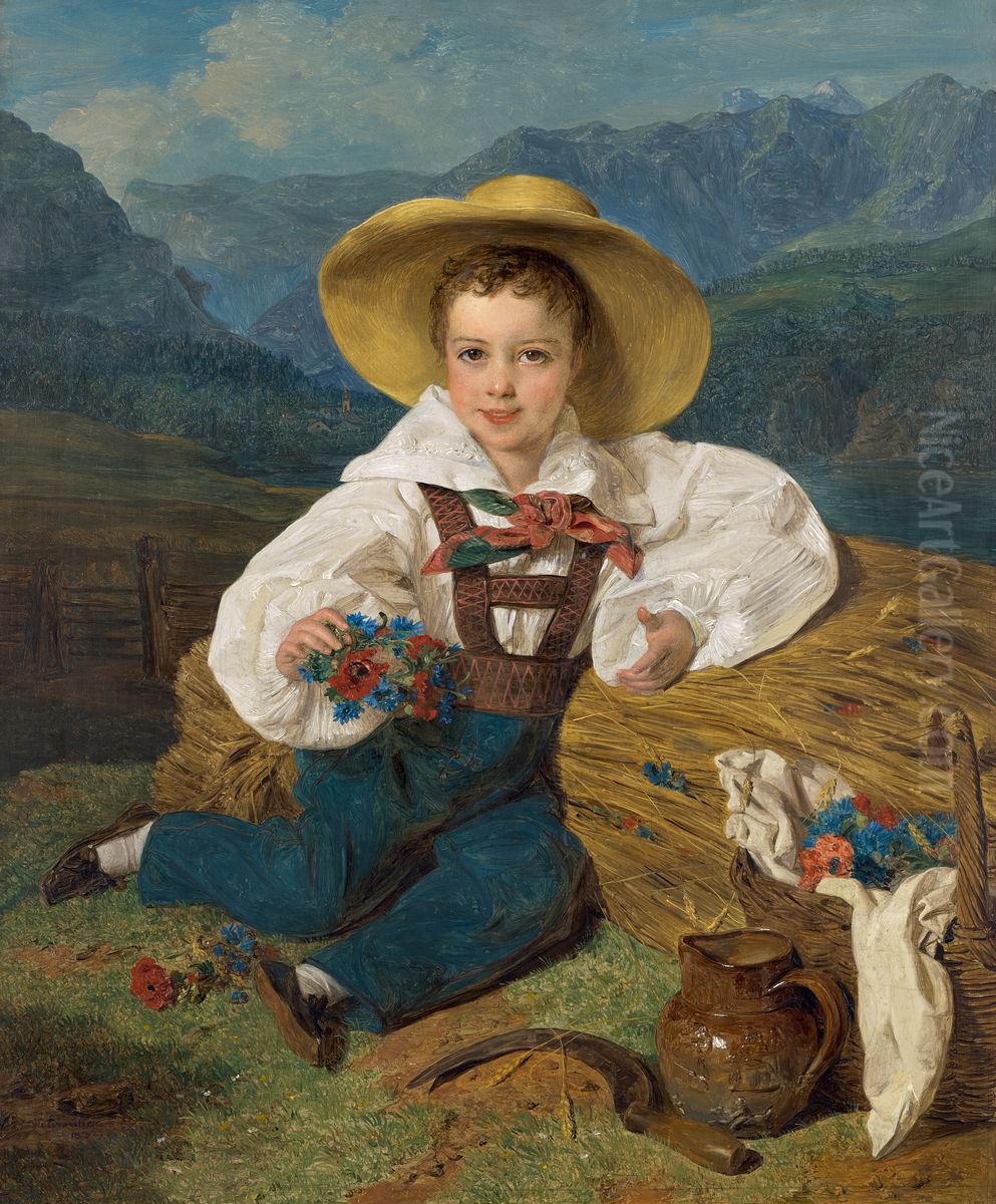 Graf Demetrius Apraxin als Kind vor einer Berglandschaft Oil Painting by Ferdinand Georg Waldmuller