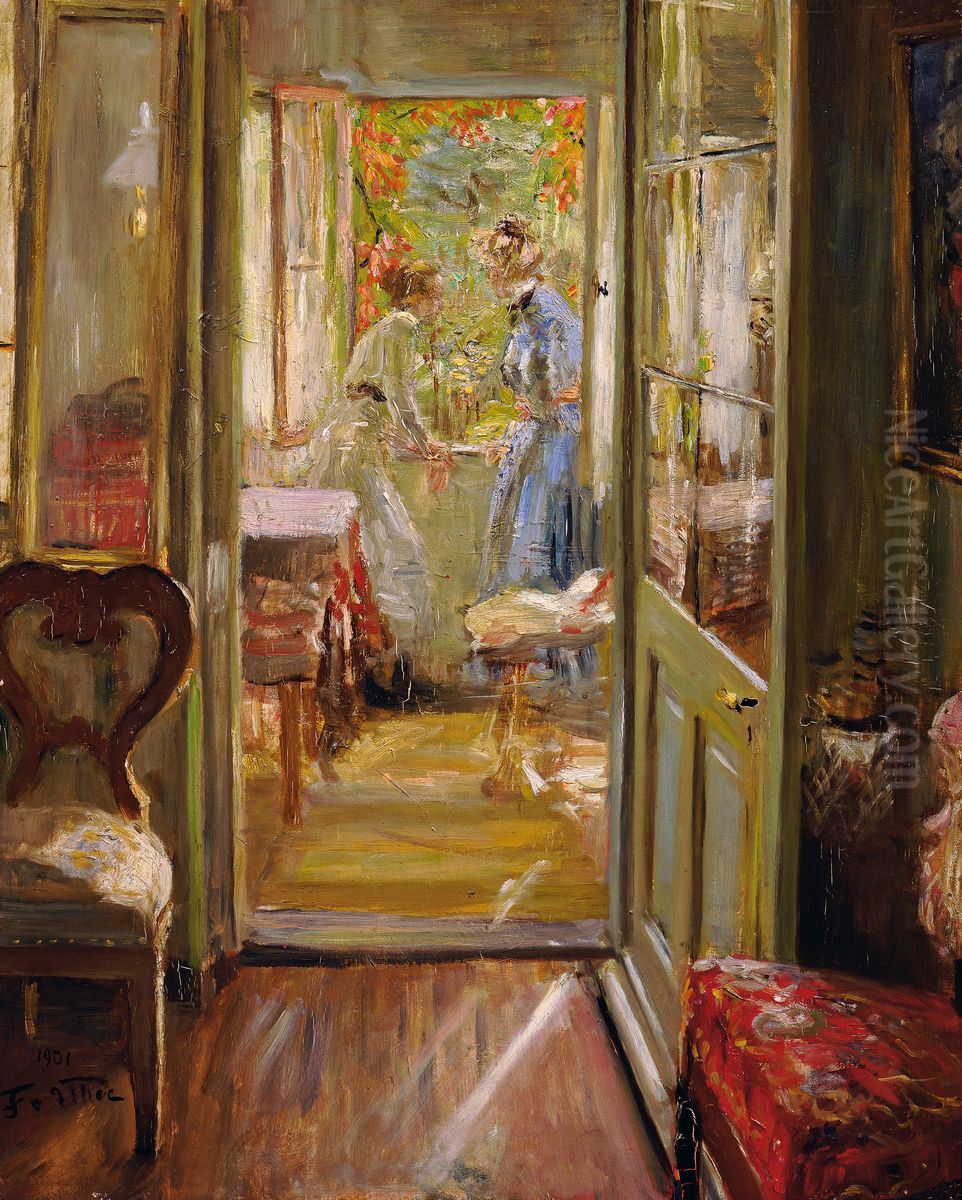 Die Tochter des Kunstlers in der Veranda Oil Painting by Fritz von Uhde