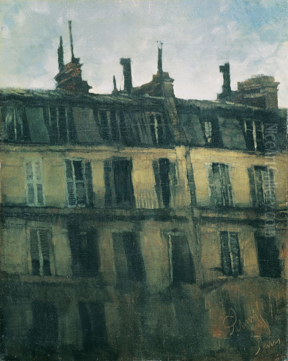 Pariser Hauser Oil Painting by Carl Schuch