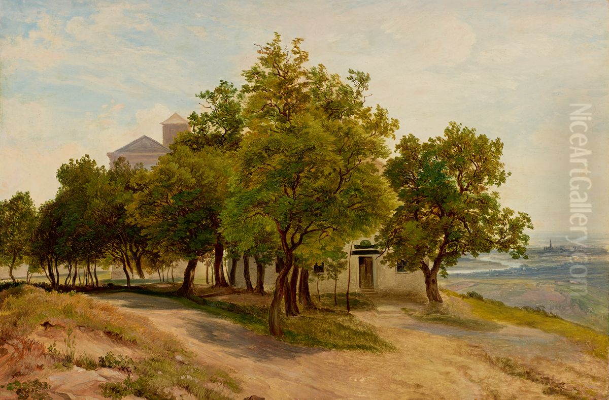 Baumgruppe auf dem Kahlenberg mit Blick auf Wien Oil Painting by Friedrich Loos