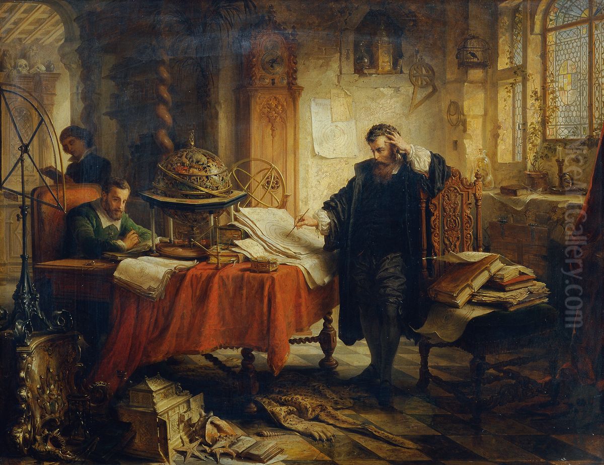 Kopernikus, die Bahnen der Gestirne aufzeichnend Oil Painting by Eduard Ender