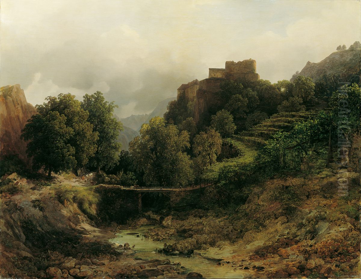 Schloss Tirol bei Meran Oil Painting by Thomas Ender