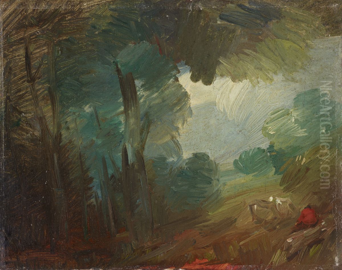 Waldlandschaft mit Kuhen und Bauern Oil Painting by Wilhelm Busch