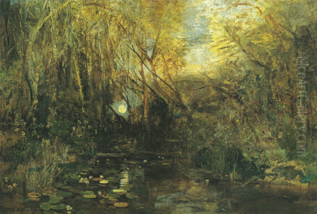 Moonrise in the Prater meadows Oil Painting by Emil Jakob Schindler