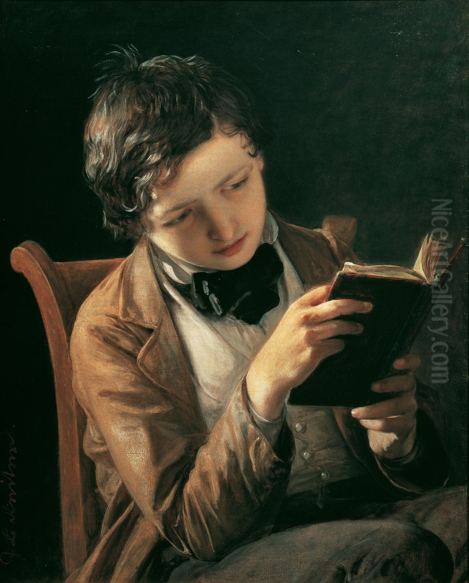 Lesender Knabe Oil Painting by Johann Baptist Reiter