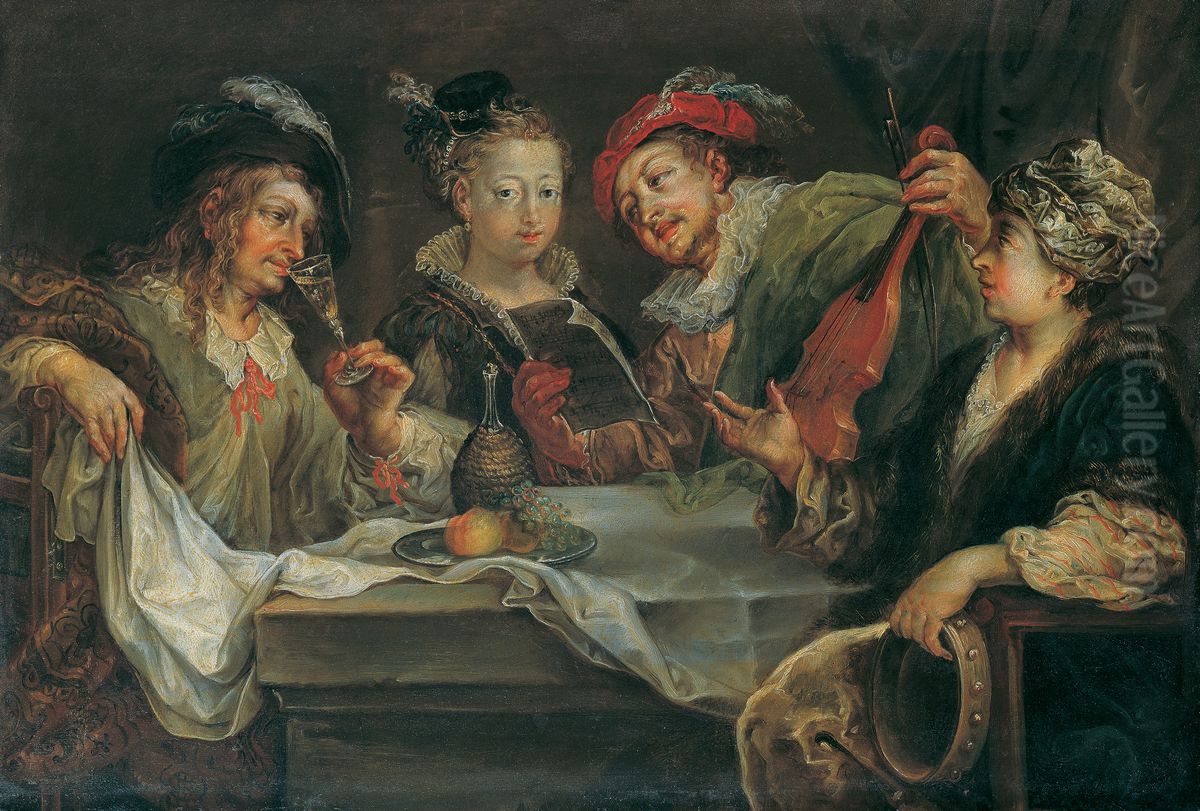 Making avances after the meal Oil Painting by Johann Georg Platzer