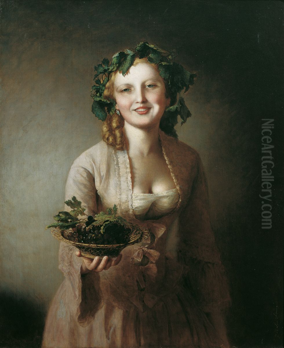 Lexi mit den Trauben Oil Painting by Johann Baptist Reiter