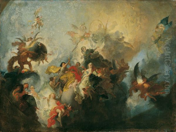 Divine Providence and Virtues Oil Painting by Franz Anton Maulbertsch