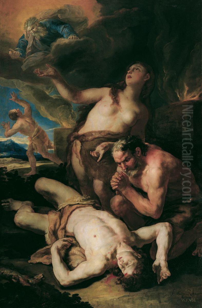 Beweinung Abels Oil Painting by Johann Michael Rottmayr