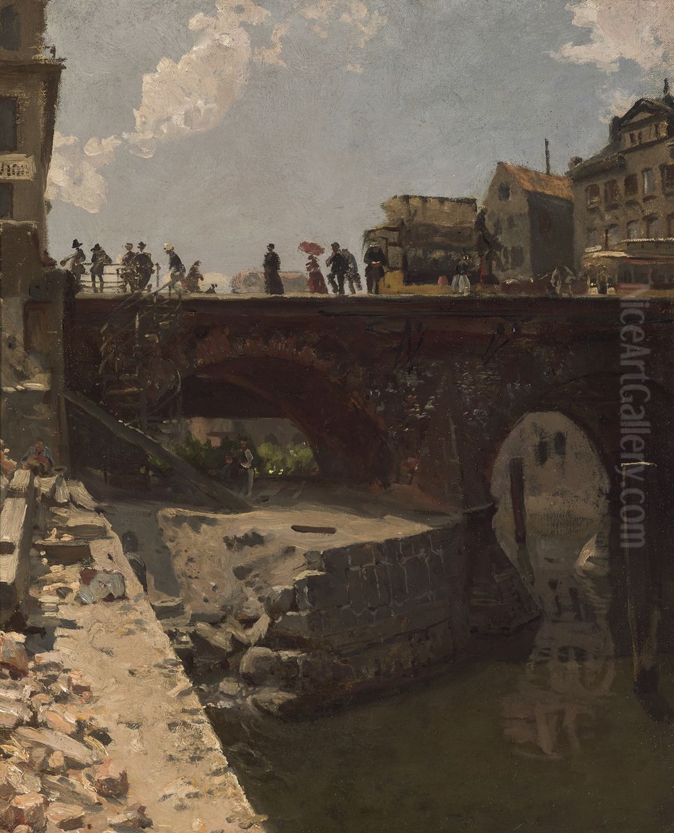 Brucke in einer franzosischen Stadt Oil Painting by Stanislas Lepine