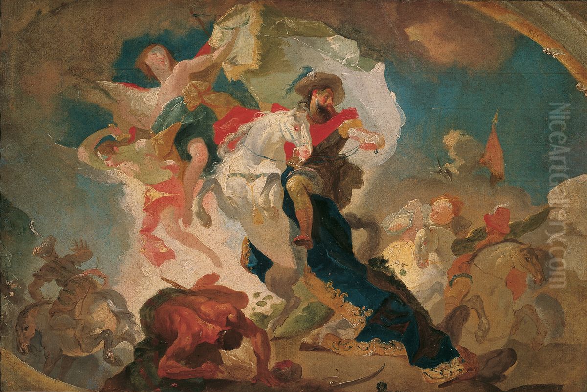 Victory of Saint James of Compostela over the Saracens at the Battle of Clavigo Oil Painting by Franz Anton Maulbertsch