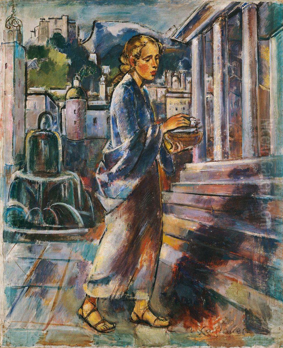 Tempelgang Mariens Oil Painting by Anton Faistauer