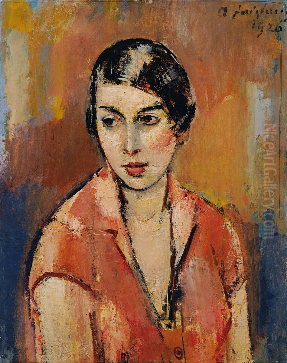 Junge Frau im rosa Kleid Oil Painting by Anton Faistauer