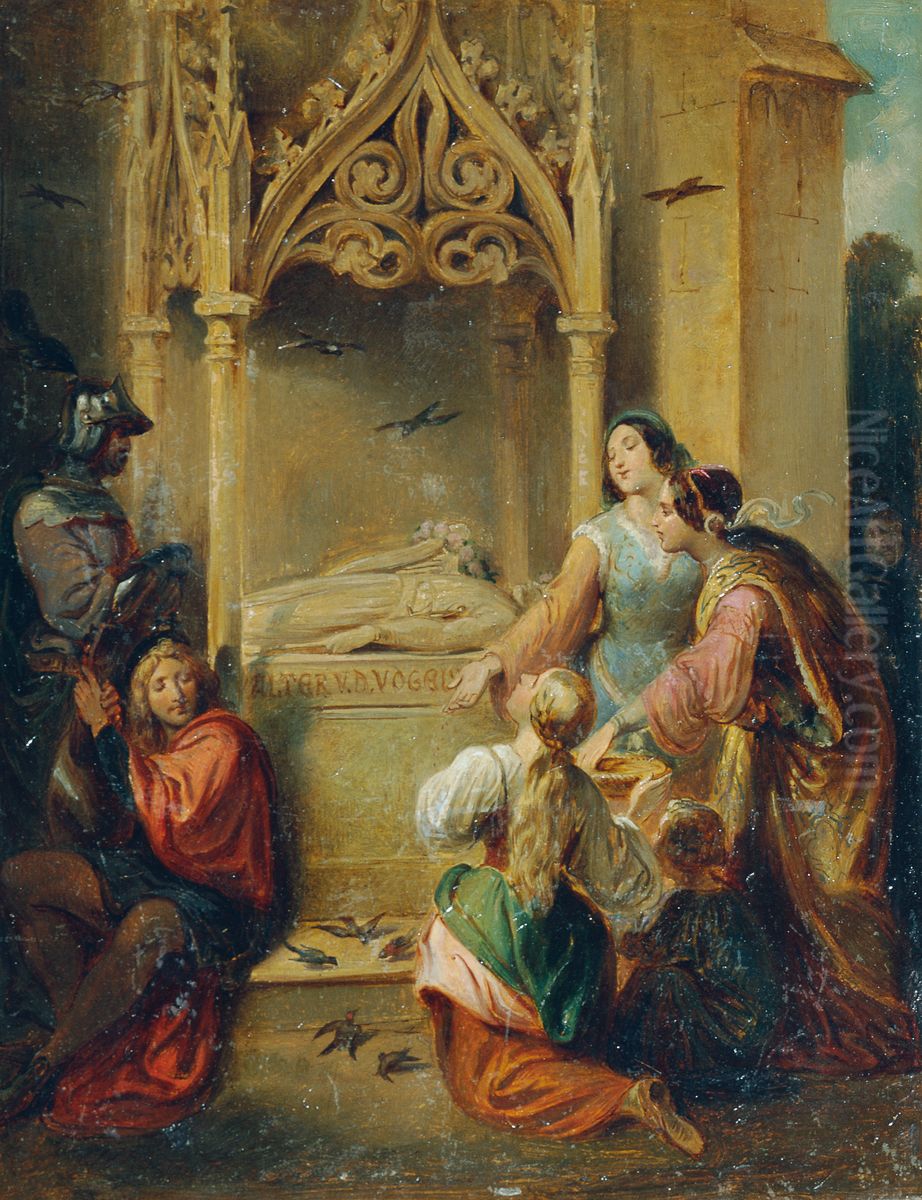 Am Grabe des Walther von der Vogelweide Oil Painting by Joseph Hasslwander