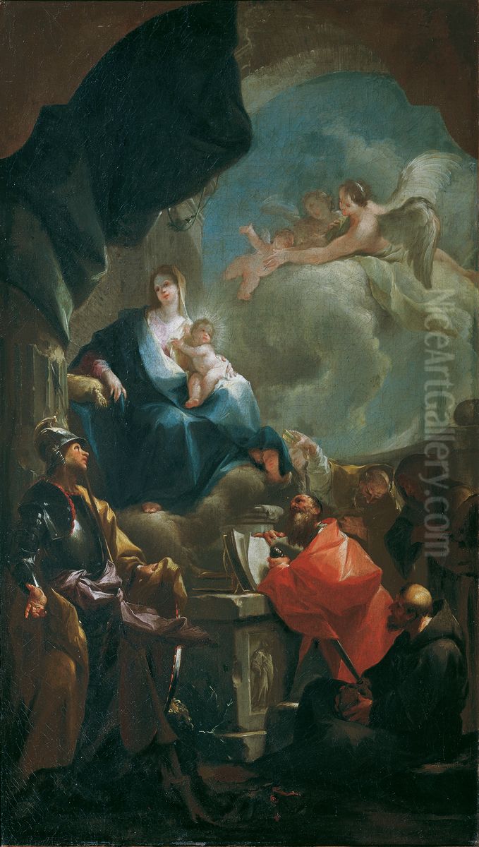 Thronende Madonna mit Kind, von Heiligen verehrt Oil Painting by Franz Anton Palko