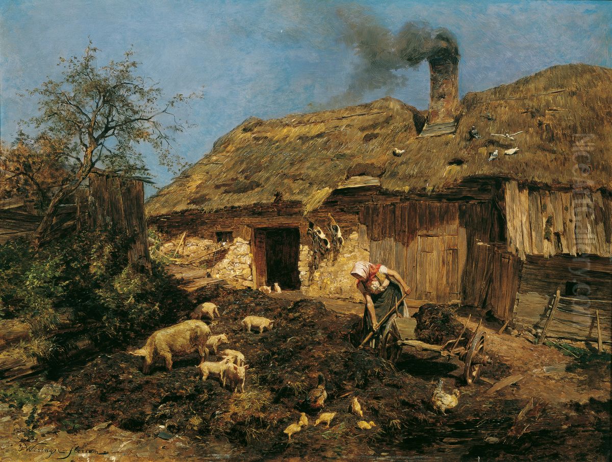 Arbeit am Bauernhof Oil Painting by Olga Wisinger-Florian