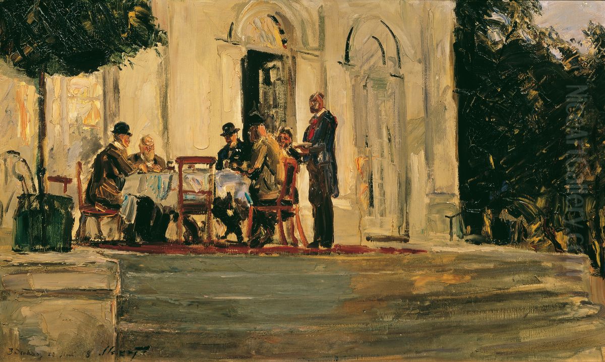 Souper auf der Terrasse der Badenburg im Nymphenburger Schlosspark Oil Painting by Max Slevogt