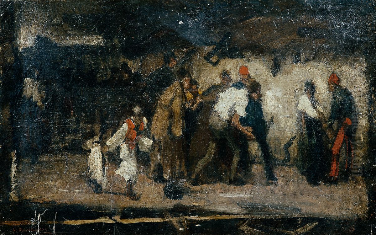 Ungarische Dorfszene Oil Painting by Mihaly Munkacsy