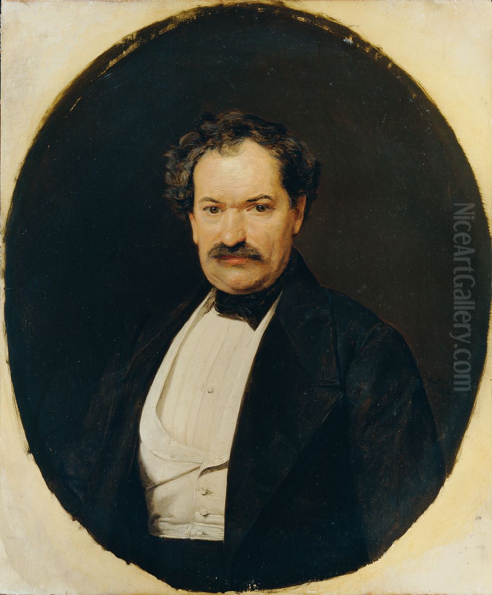 Herr in schwarzem Rock mit weisser Weste Oil Painting by Ferdinand Georg Waldmuller