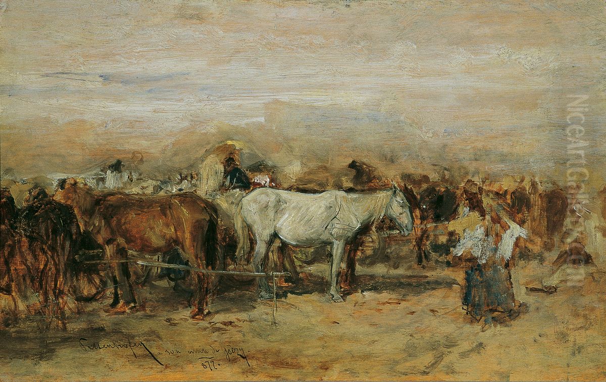 Pferdemarkt in Szolnok II Oil Painting by August von Pettenkofen