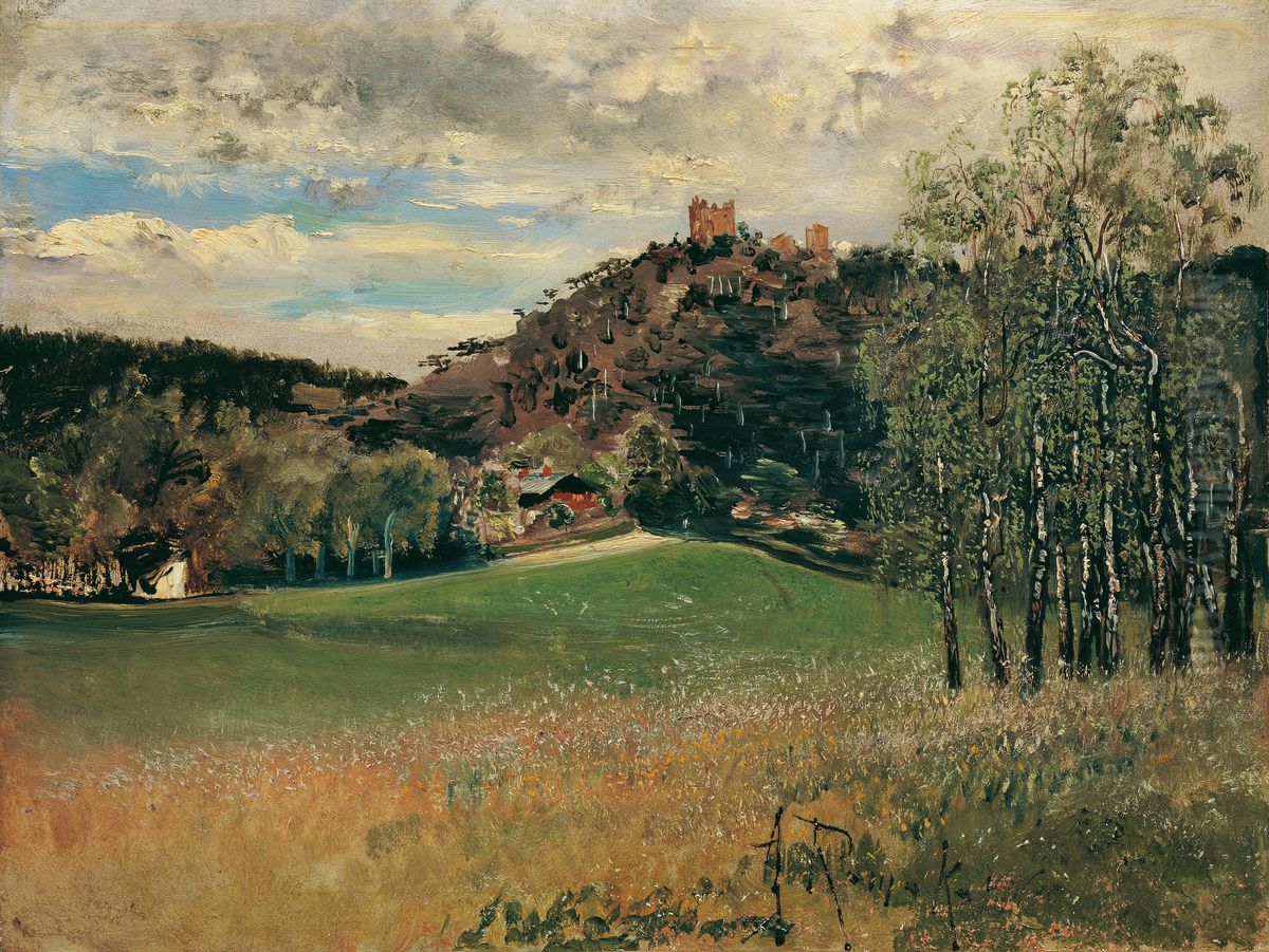 Die Meiereiwiese in der Vorderbruhl mit der Ruine Modling Oil Painting by Anton Romako