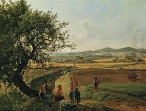 Ansicht der Herrschaften Schloss Emmersdorf und Rothenhof mit Stift Melk im Hintergrund