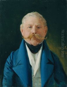 Herr in blauem Rock und weisser Weste