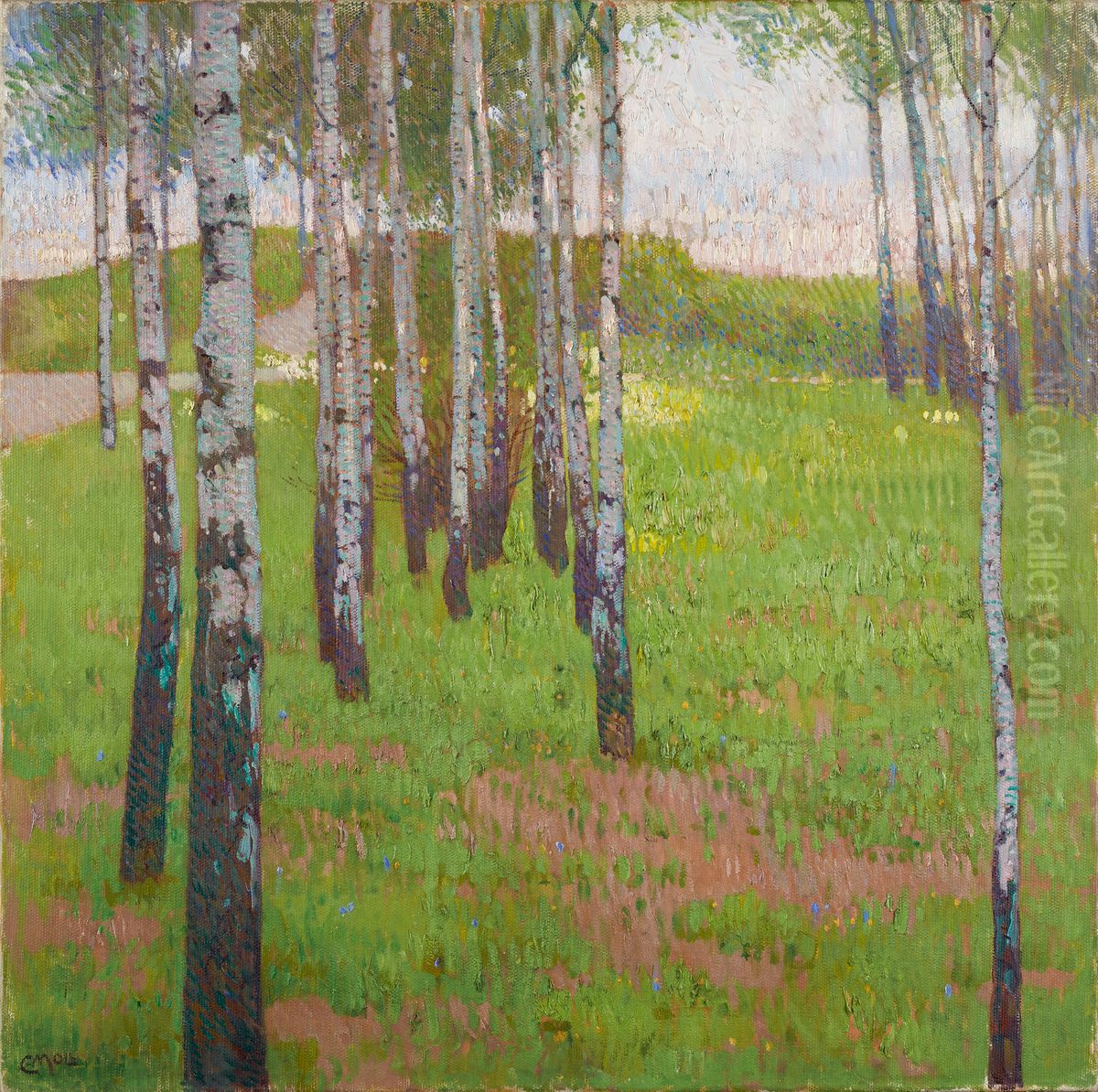Birkenwaldchen im Abendlicht Oil Painting by Carl Moll
