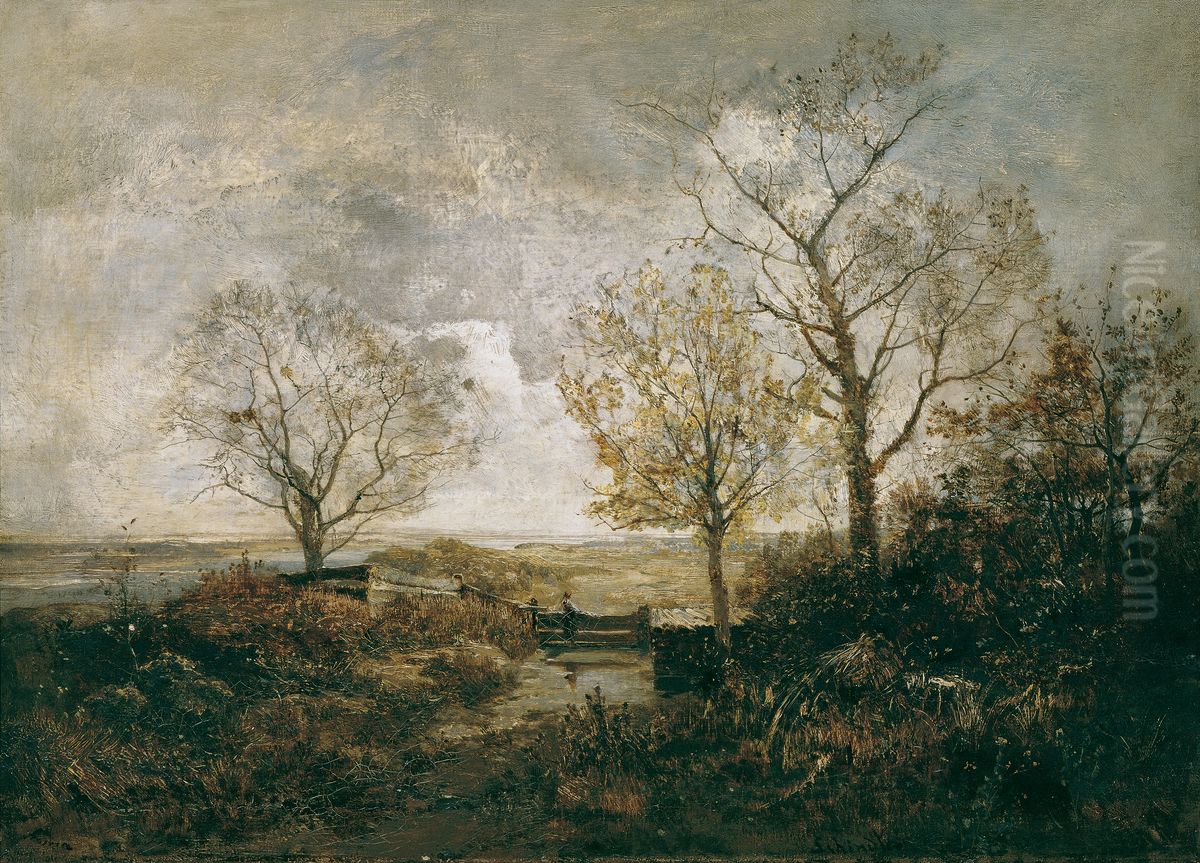 Herbstlandschaft am Fluss Oil Painting by Emil Jakob Schindler