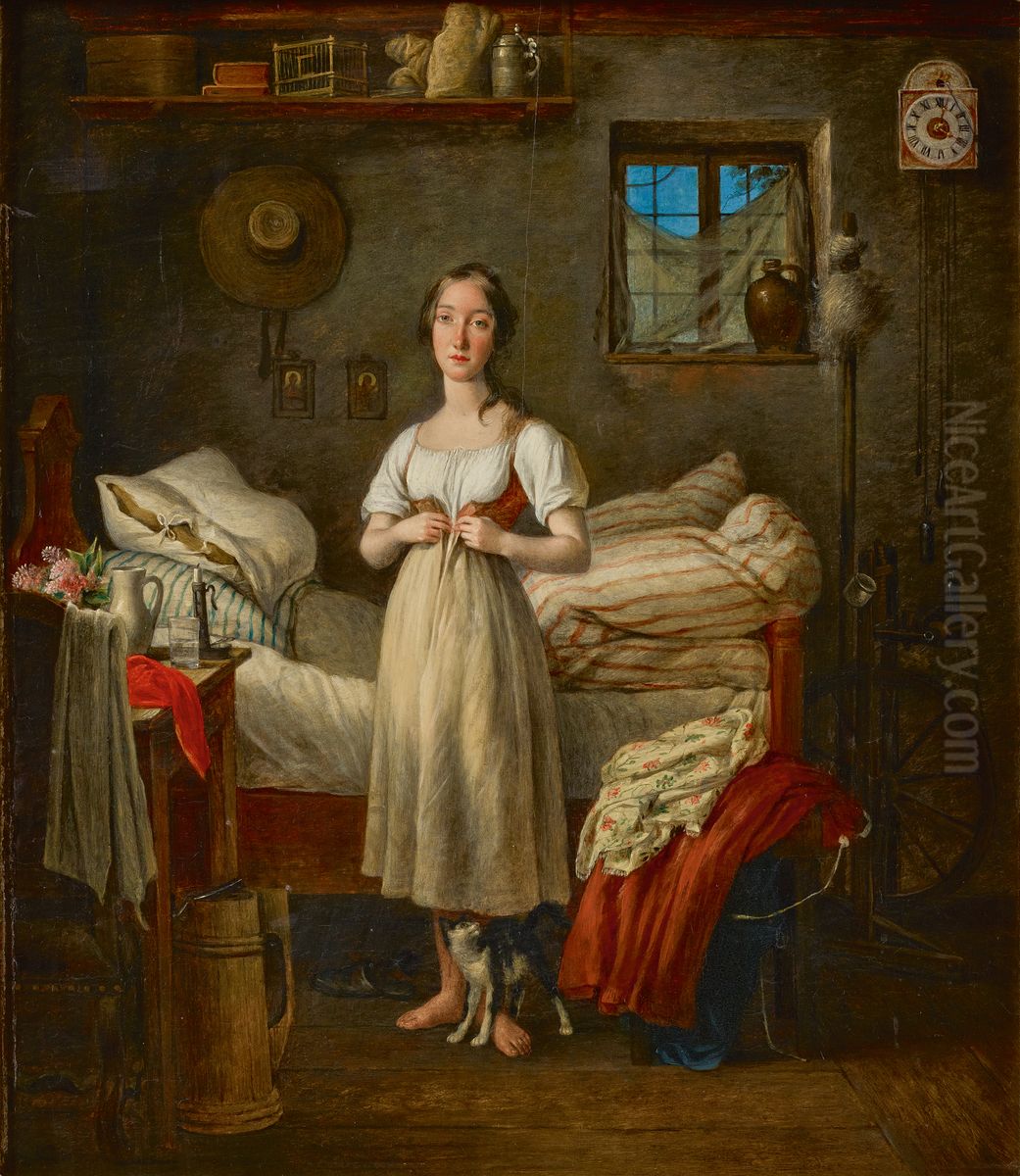 After a girl's morning toilet Oil Painting by Johann Michael Neder