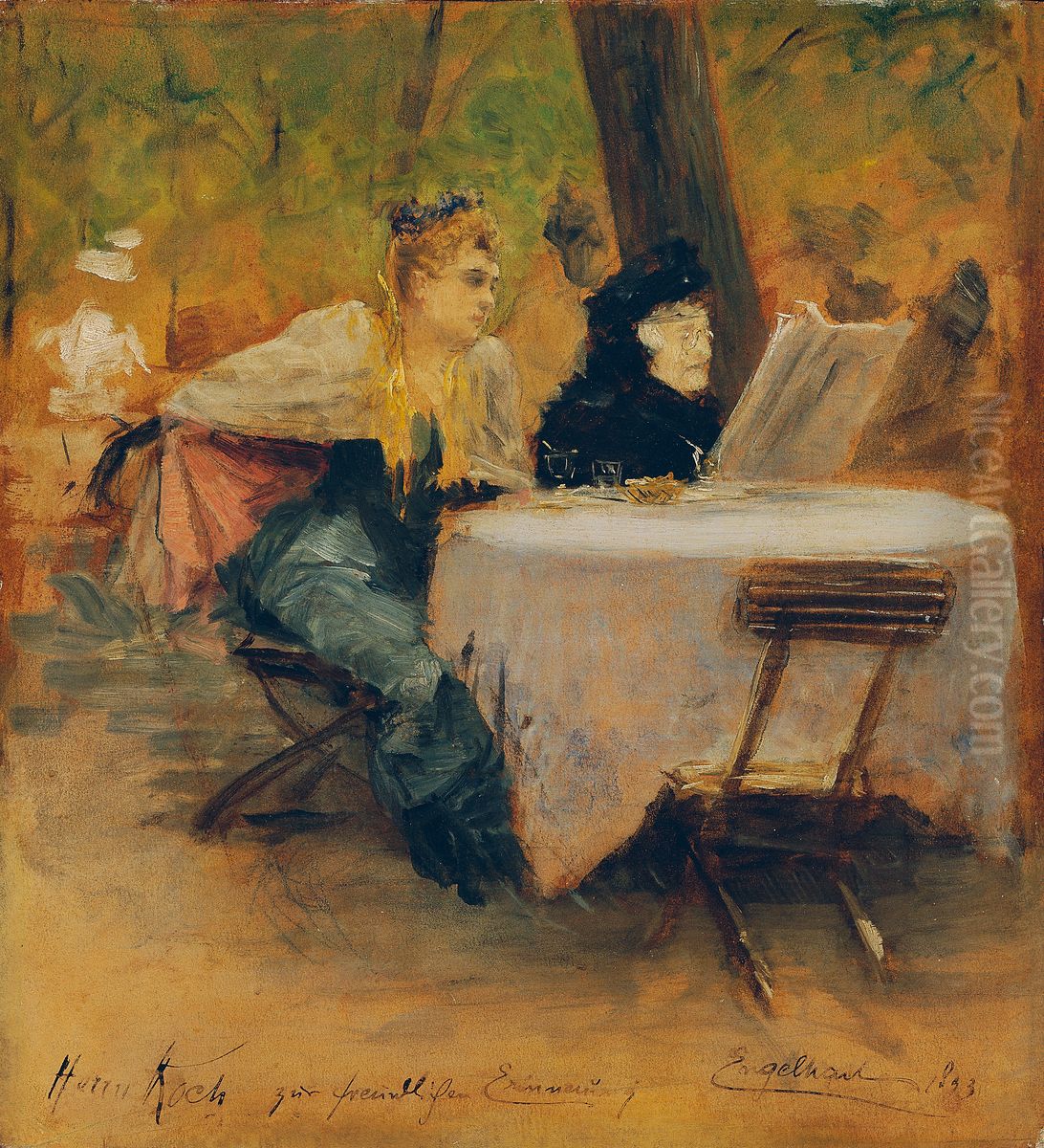 Im Gartenrestaurant Oil Painting by Josef Engelhart