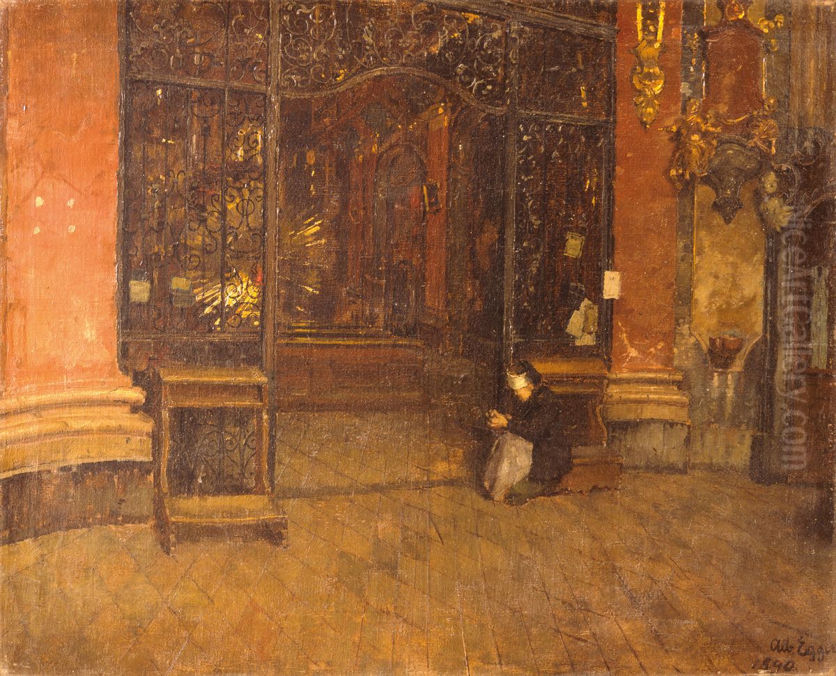 Inneres der Johanneskirche in Munchen Oil Painting by Albin Egger-Lienz