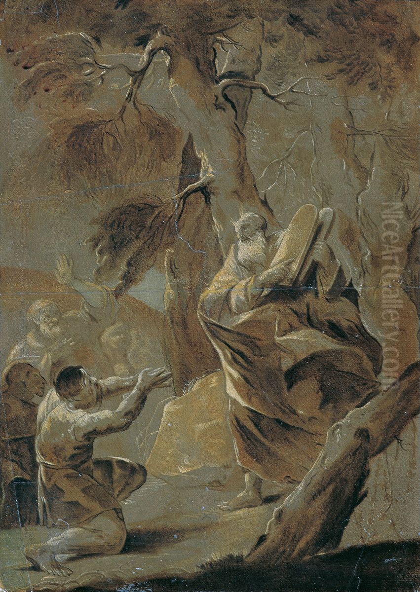Moses bringt das Gesetz vom Berge Sinai Oil Painting by Paul Troger
