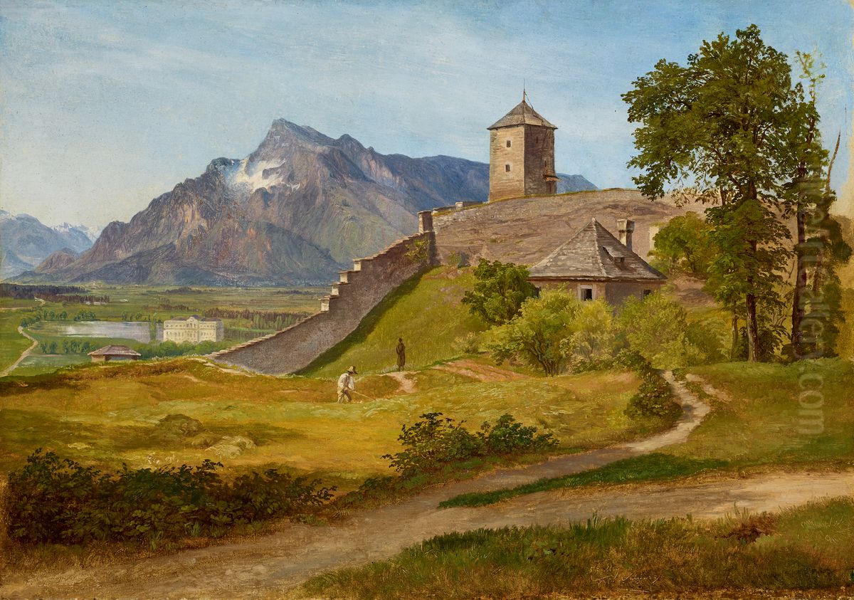 Das Militarwachthaus und der Josefsturm auf dem Salzburger Monchsberg Oil Painting by Friedrich Loos