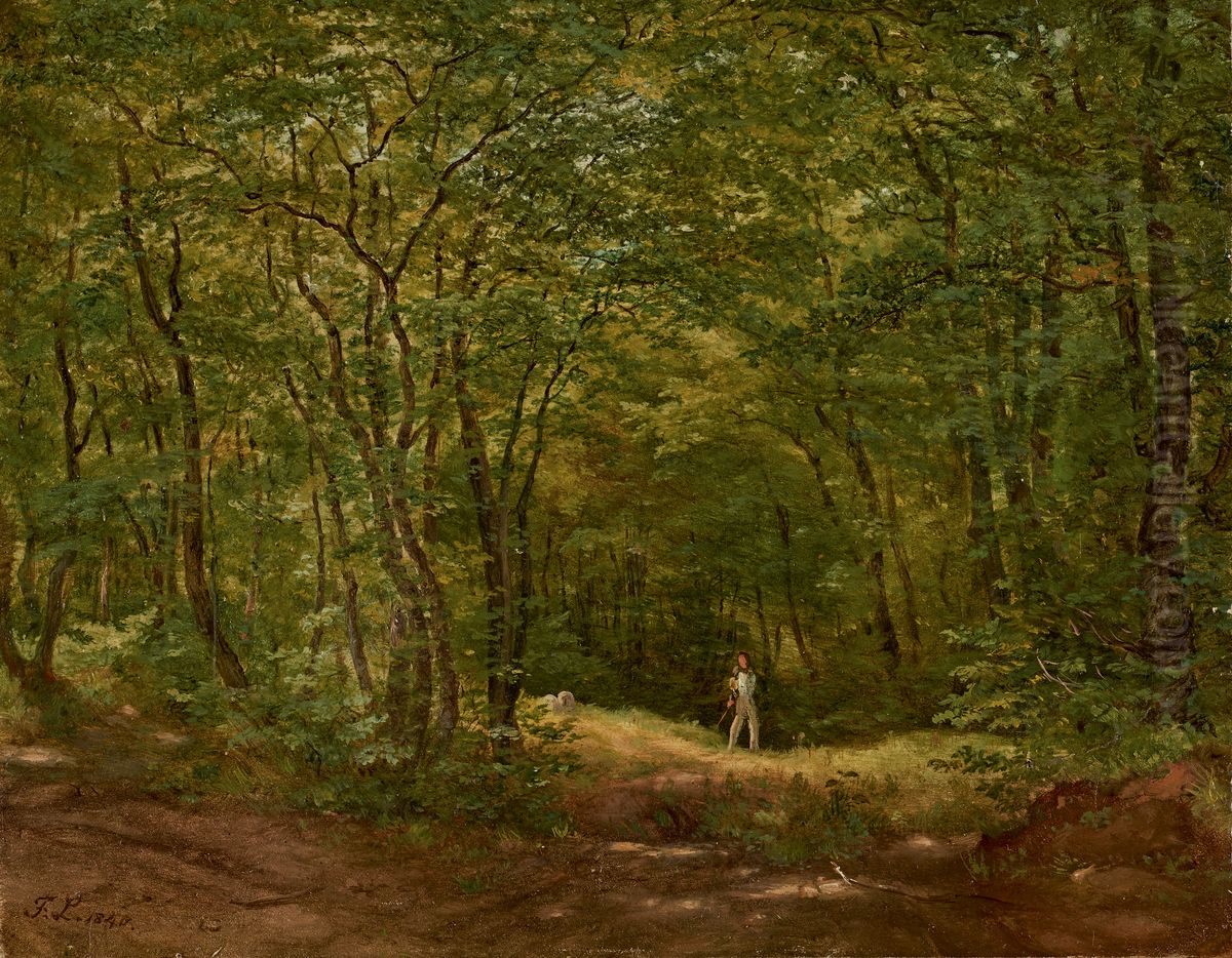 Spazierganger in einer Waldlandschaft Oil Painting by Friedrich Loos