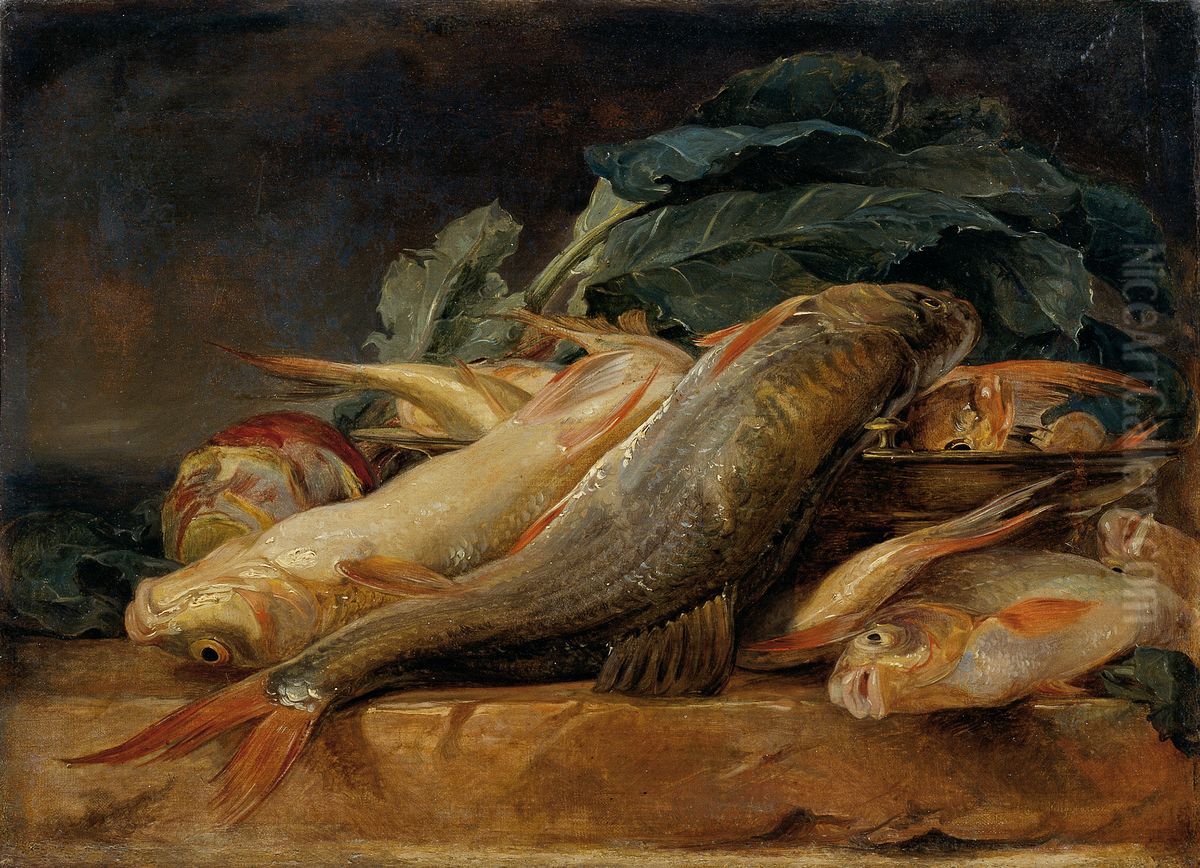 Stillleben mit Fischen Oil Painting by Josef Neugebauer