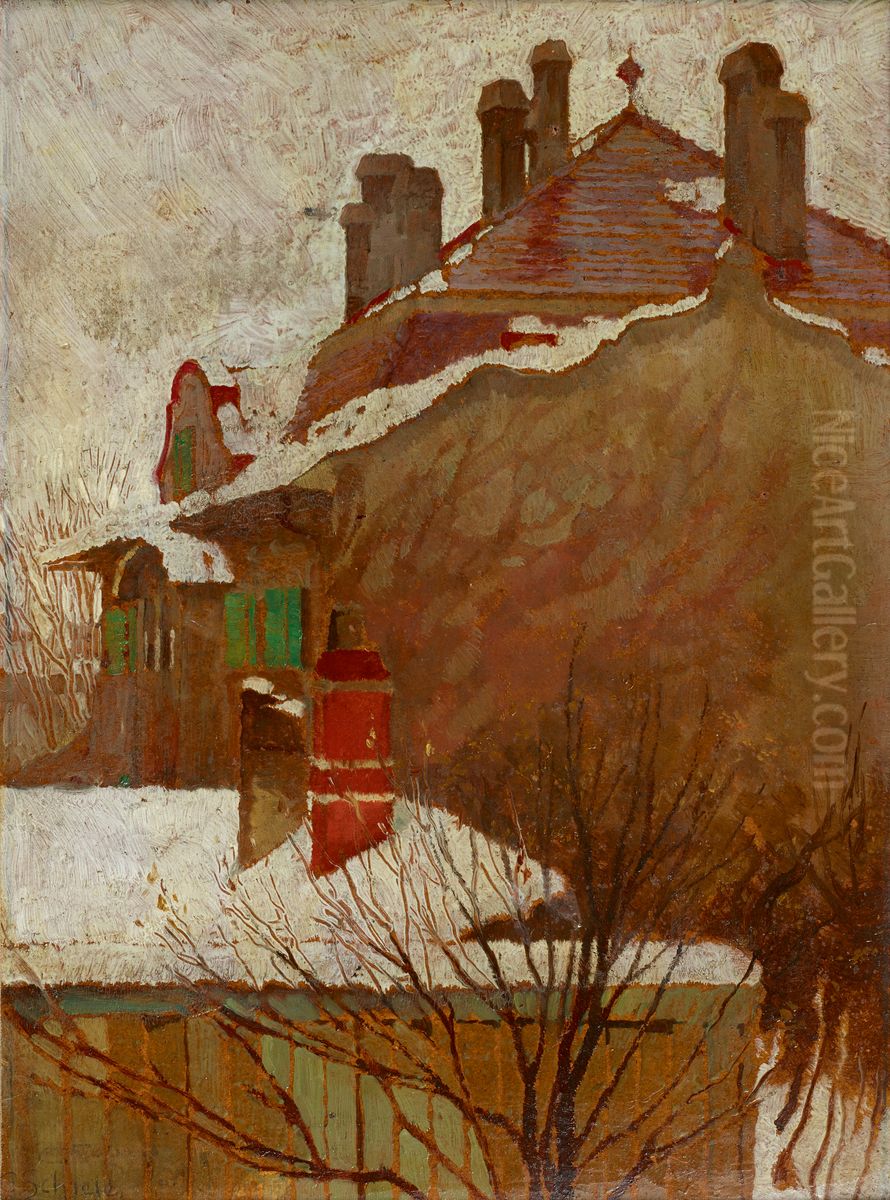 Hauser im Winter (Blick aus dem Atelier) Oil Painting by Egon Schiele