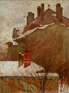 Hauser im Winter (Blick aus dem Atelier)