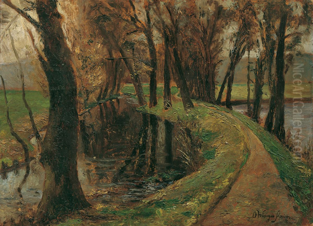 Allee am Weiher Oil Painting by Olga Wisinger-Florian