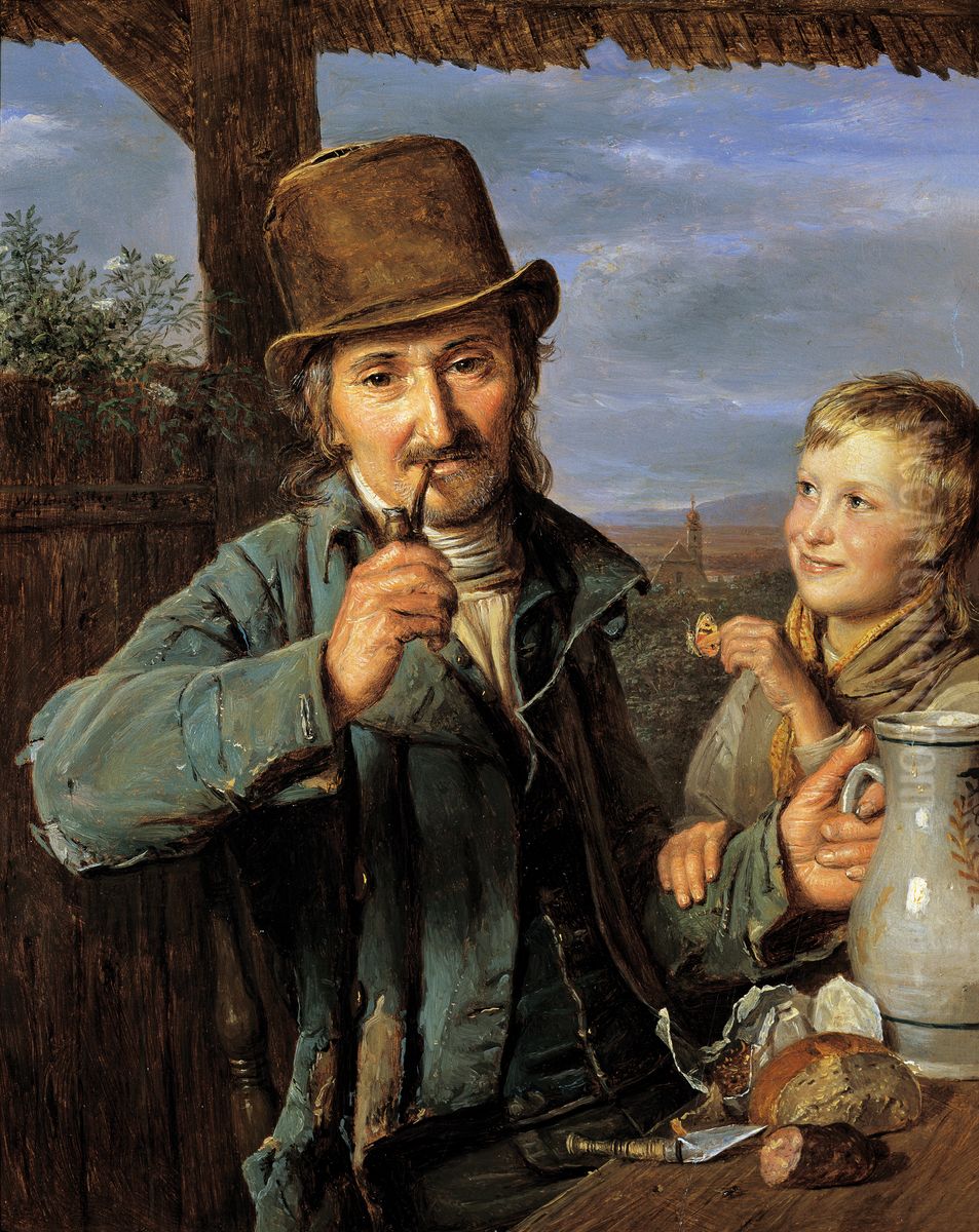 Taglohner mit seinem Sohn Oil Painting by Ferdinand Georg Waldmuller
