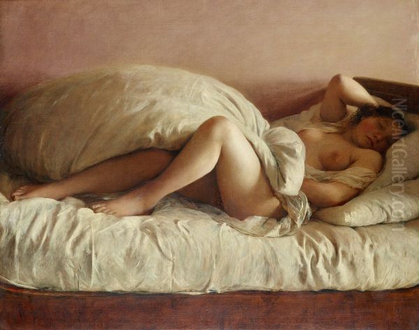 Slumbering Woman Oil Painting by Johann Baptist Reiter