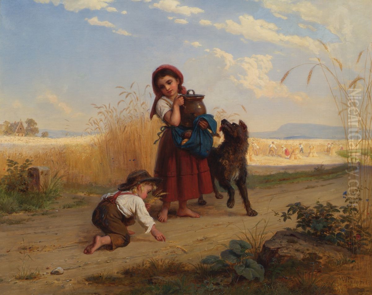 Kinder auf dem Weg zum Erntefeld Oil Painting by Bernhard Reinhold