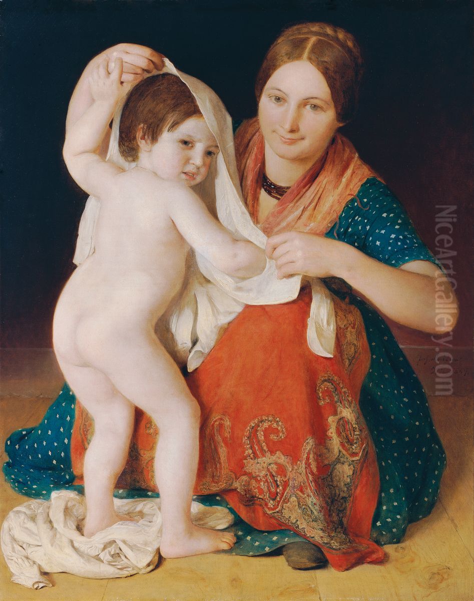 Das frische Hemd Oil Painting by Johann Baptist Reiter