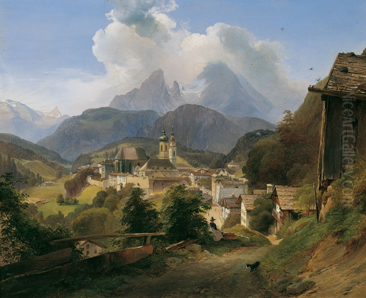 Berchtesgaden mit dem Watzmann Oil Painting by Johann Fischbach