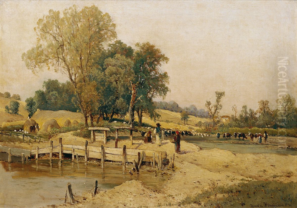 Hungarian Landscape with Vines Oil Painting by Theodor von Hormann